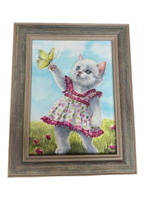 Ирина Цветкова - "Бабочка и кошечка", 20х30 см. Бумага, акварель