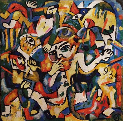 "Вечерняя прогулка" 1993год холст масло 100х100 см. Лебедев Станислав Александрович член союза 