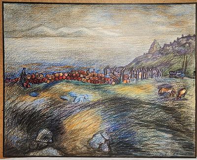 Виктор Шмохин (1940-2022) - Курильские острова. о. Кунашир, погранзастава "Лагунная". 
"Вдали о. 