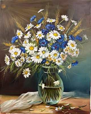 Ирина Уздина - Василёк мой любимый цветок. 50х40 см. Холст, масло