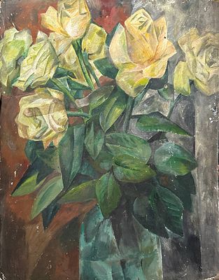 Фёдор Рабичев - Розы, 1980-е. Картон, масло. 50х40 см. Фёдор Леонидович Рабичев (1954) 
Родился в 