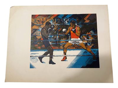 Фёдор Рабичев - "Бокс" Цветная линогравюра, бумага. 60х40 см, 1980-е. Фёдор Леонидович Рабичев 