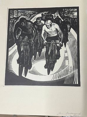 Фёдор Рабичев - Двустороння линогравюра "Велоспорт", бумага, 1980-е. 60х40 см. На обороте "Бокс" 