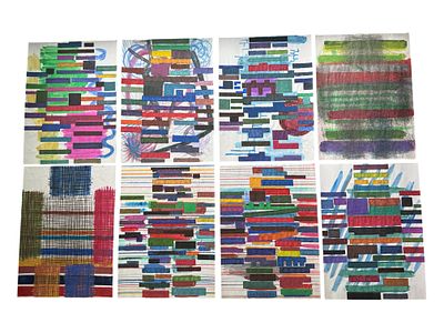 Юрий Раковский - Проект: "Прохожие № 1-8", 2018, 41,7х29,5 см. Бумага, авторская техника. ВОСЕМЬ 