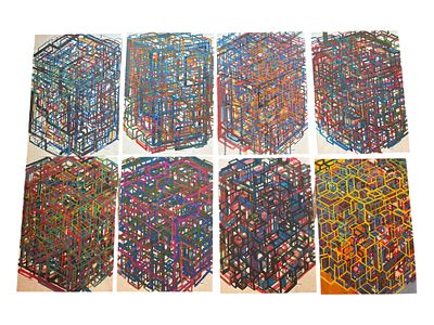 Юрий Раковский - "Куб 1-8", 2012, 42х30 см. Бумага, гуашь. КАЖДЫЙ РИСУНОК 30х42 см ВОСЕМЬ РИСУНКОВ. 