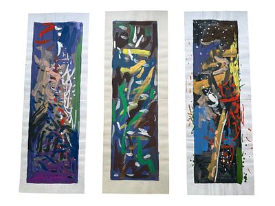 Юрий Раковский - "В начале зимы", "Ночь на Рождество", "Рождество", 2007. 57х20 см. Бумага, гуашь. 