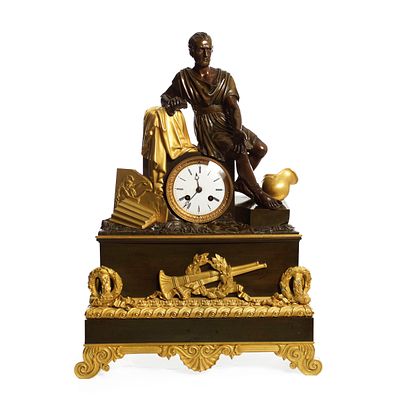 French Restauration Bronze Mantel Clock, "Horatius and the Fall of Rome". Restauration gilt and 