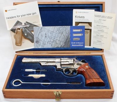 Smith & Wesson Model 57 No-Dash .41 Magnum Nickel Double Action Revolver w/ Cherry Presentation Case