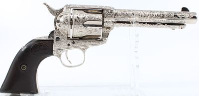 Colt Single Action Army Revolver .45 Colt, Engraved Nickel Finish, 1902 Production, S/N 221737. C 