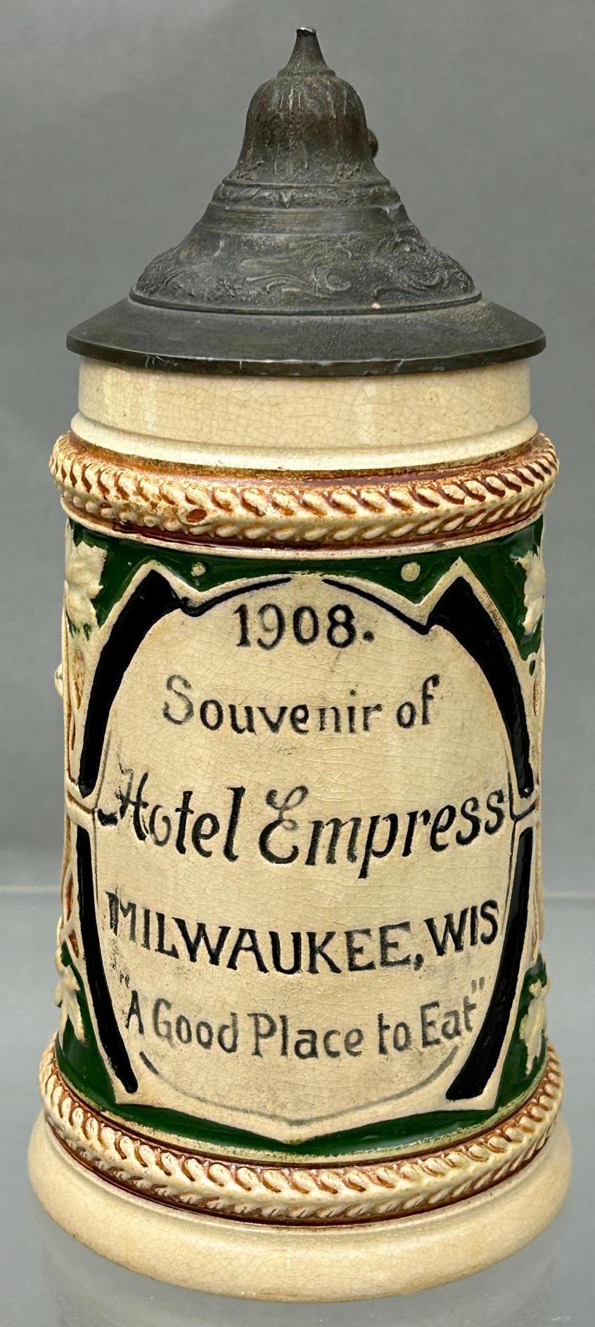 Lot 2312 - Antique Beer Stein - 1908 Souvenir of Hotel Empress ...