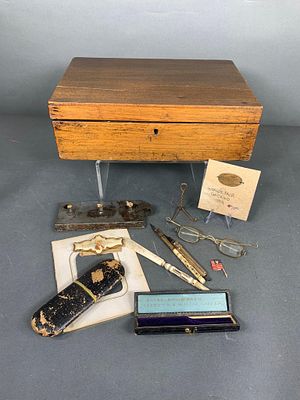 Lot 2559 Lap Desk Victorian Pen Pencil Spectacles and more Burns