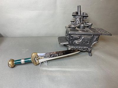 Lot 8065 Antique Cast Iron Crescent Miniature Wood Stove and a