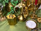 Group Lot of Brass Candlesticks, Clocks, Bookends and More. Fred Farr Revere Coil bookend Image - 4