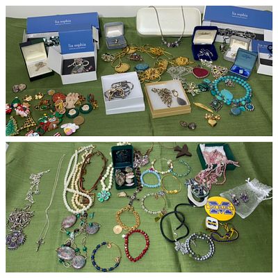 Group Lot of Vintage Jewelry Some Sterling. Sterling as shown on scale in grams. In-house 