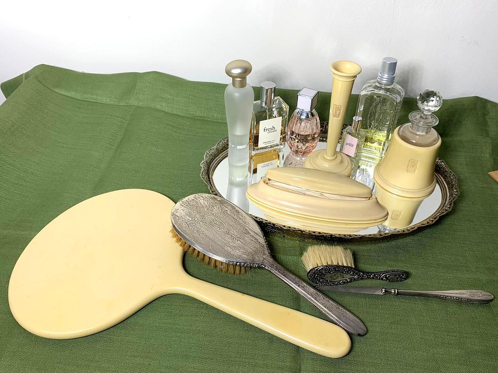 Vintage Art Deco Dresser Set With Mirror Tray and Perfume. In-house shipping available. Pickup 