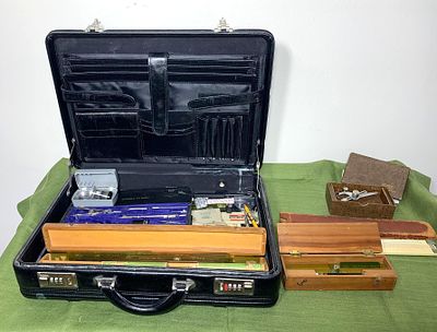 Briefcase Full of Vintage Drafting Tools. Nice briefcase. In-house shipping available. Pickup is 