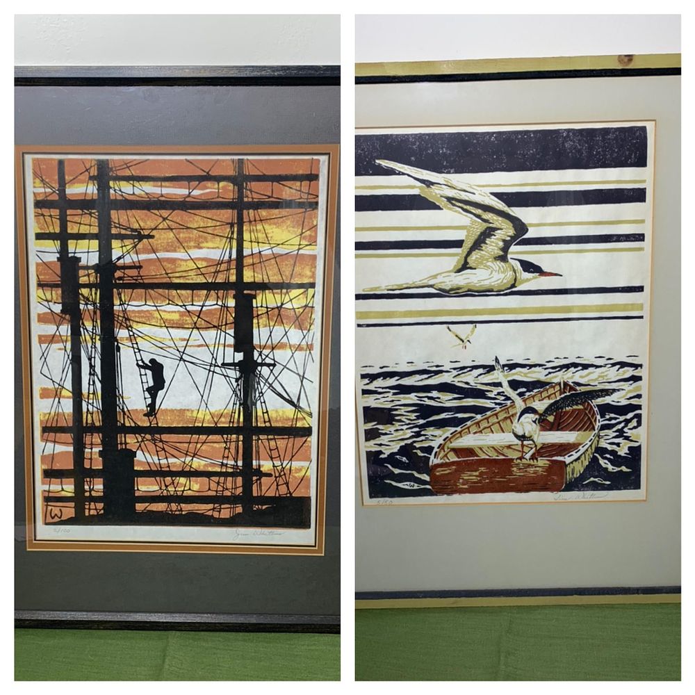 Pair of Jim Whittum Signed and Numbered Screenprints. Ship is 27 x 21 inches. Birds is 26 x 19 