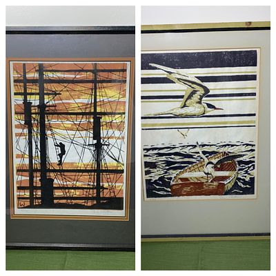 Pair of Jim Whittum Signed and Numbered Screenprints. Ship is 27 x 21 inches. Birds is 26 x 19 