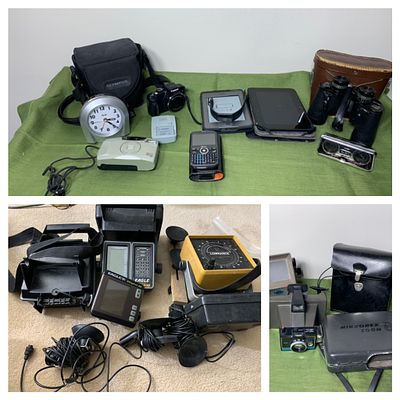 Group of Vintage Cameras, Developing Equipment, Binoculars. Plus Toshiba Video and DVD 