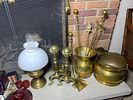 Large Group Lot of Vintage Items. Fireplace Brass Items, Candlesticks, Lamps, Art Prints, China Image - 11
