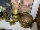 Large Group Lot of Vintage Items. Fireplace Brass Items, Candlesticks, Lamps, Art Prints, China Image - 13