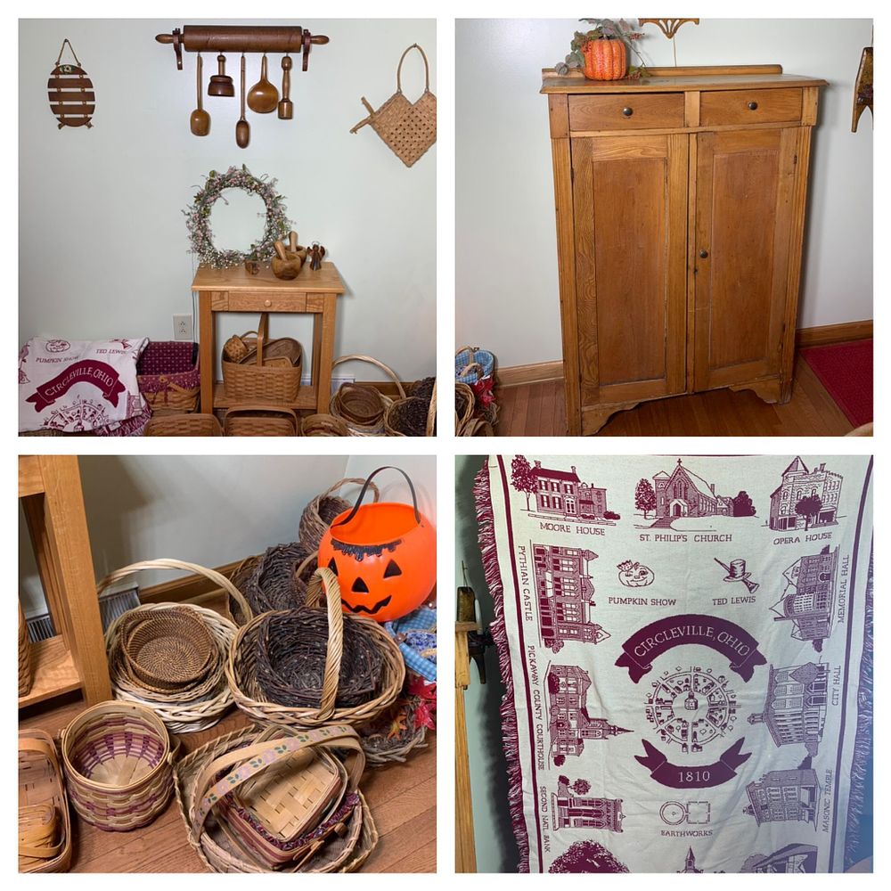 Vintage Country Hutch, Table, Baskets Including Longaberger, Clock and More. Circleville, Ohio 