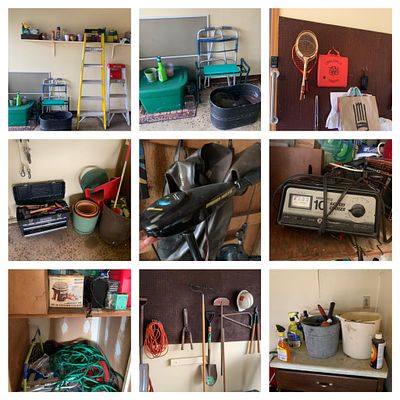 Garage Contents: Tools, Lawn Items, Trolling Motor, Ladders and More. See photos for everything 