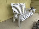 Vintage White Porch Bench, Table and Stoneware Crock. No shipping. No bring back. You must Image - 1