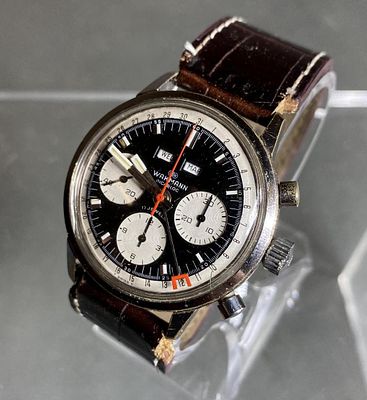 Lot 5023 Rare Wakmann Triple Date Chronograph Watch Orange Second