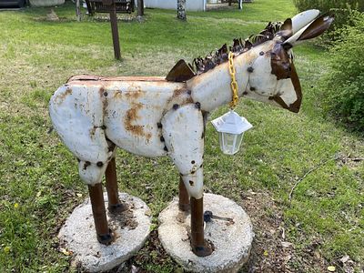 Lot 5028 Welded Sheet Metal Donkey or Mule with Lamp on Chain Burns