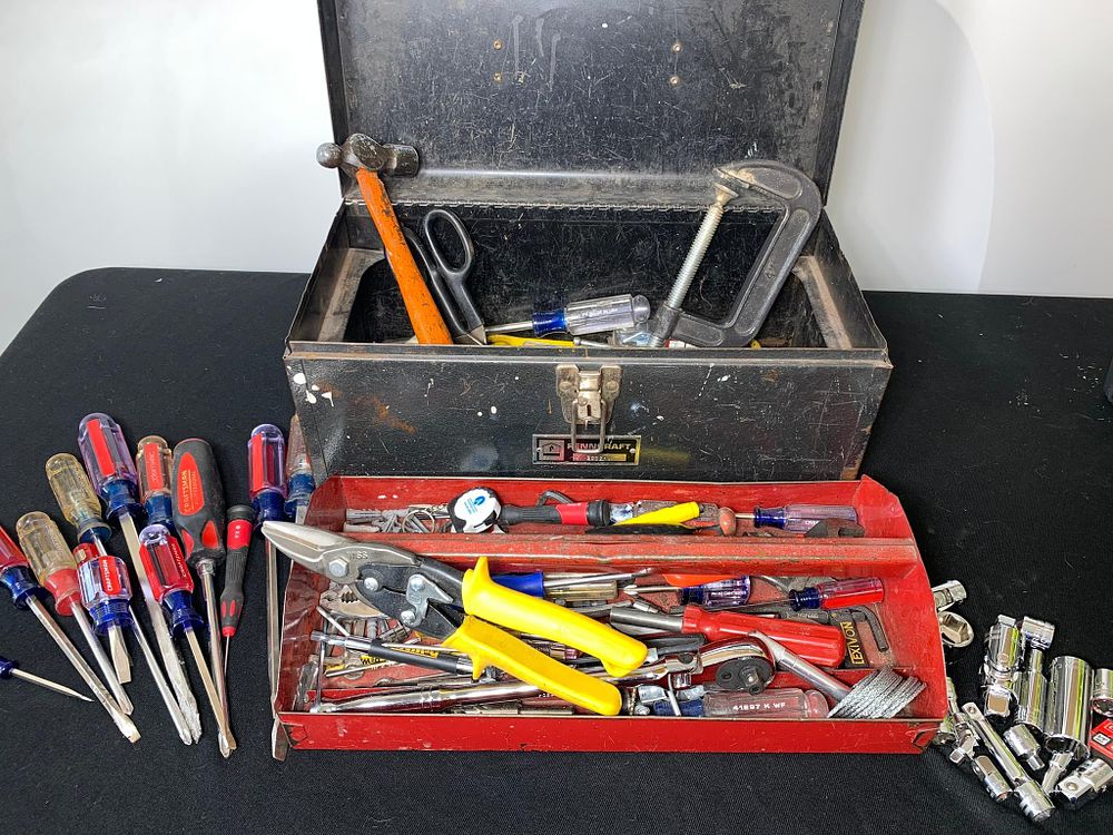 Vintage Penncraft Tool Box Full of Hand Tools, Craftsmen and Others. Burns in-house shipping is 