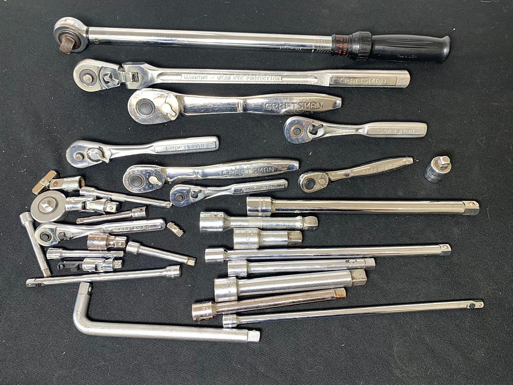 Group Lot of Craftsmen Socket Wrenches & Mixed Sized Extensions. Burns in-house shipping is 