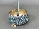 Ornate Russian Multi-Colored Cloisonne Enamel Sugar Bowl w/Swing Handle 84 Silver. This Image - 8