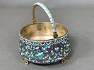 Ornate Russian Multi-Colored Cloisonne Enamel Sugar Bowl w/Swing Handle 84 Silver. This Image - 11
