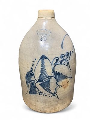 West Troy Pottery Stoneware Jug - Cobalt Decorated, 3-Gallon - Off-white with Blue. This is an 
