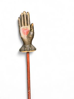 Odd Fellows Lodge Staff Heart in Hand Staff Hand Carved c. 1890. 63" long. Some chipping and 
