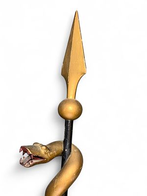 19th c. Odd Fellows Carved Coiled Snake Lodge Staff Ceremonial Folk Art. 62" long. From an old 