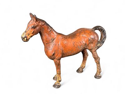 Cast Iron Horse Figurine - Vintage Style, Reddish-Brown with Patina. This cast iron horse 