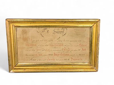 Vintage 1795 Ornate Spencerian Calligraphy Piece - 'To Be Happy' Inspirational Quote. This is a 