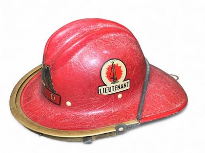 Vintage Firefighter Helmet - Red, SFD Lieutenant Rank, Traditional Style. Springfield, Ohio fire 