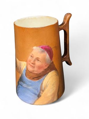 Belleek Willets Hand-Painted Monk Portrait Ceramic Mug - Brown Tan. This is a vintage ceramic 