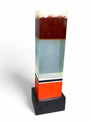 Layered Resin Abstract Sculpture - Embedded Human Bust, Multi-Color. Signed Stephen Lawson. This 