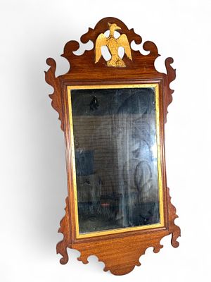 Antique Federal Wall Mirror - Gilded Eagle Crest, Wooden Frame, Ornate Design. This decorative 