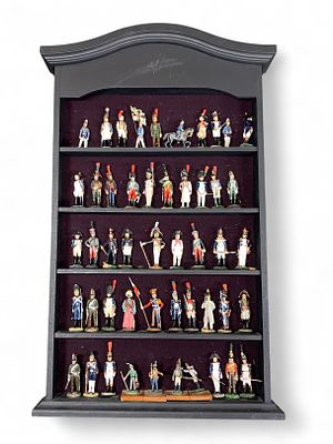 Collectible Display Cabinet with Miniature Military Lead Soldiers, Black Wooden Cabinet, Multi-Co