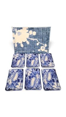 A Set of Seven Japanese Blue and White 'Hoo' Porcelain Dishes and Platter. A set of seven 