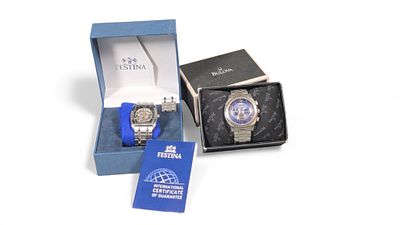 A Pair of Modern Men's Stainless Steel Wristwatches, comprising a Bulova Marine Star 