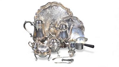 A Collection of Mixed Silverplate Serving Wares. A collection of mixed electroplated silverplate 