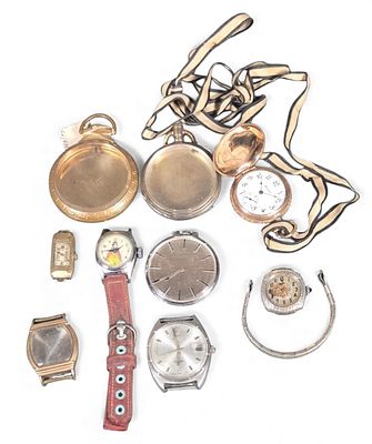 A Collection of Antique and Vintage Timepieces and Watch Components, including an Illinois 