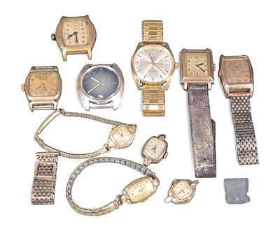 A Collection of Twelve Vintage Wristwatches and One Empty Watch Case, including Wittnauer 