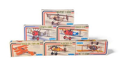 A Collection of Aurora 1/48 Scale World War I Aircraft Model Kits. A collection of six Aurora 